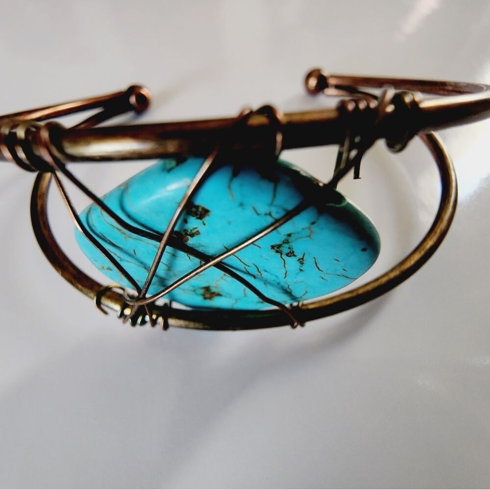 Wire Wrapped Turquoise Color Stone Boho Cuff Bracelet